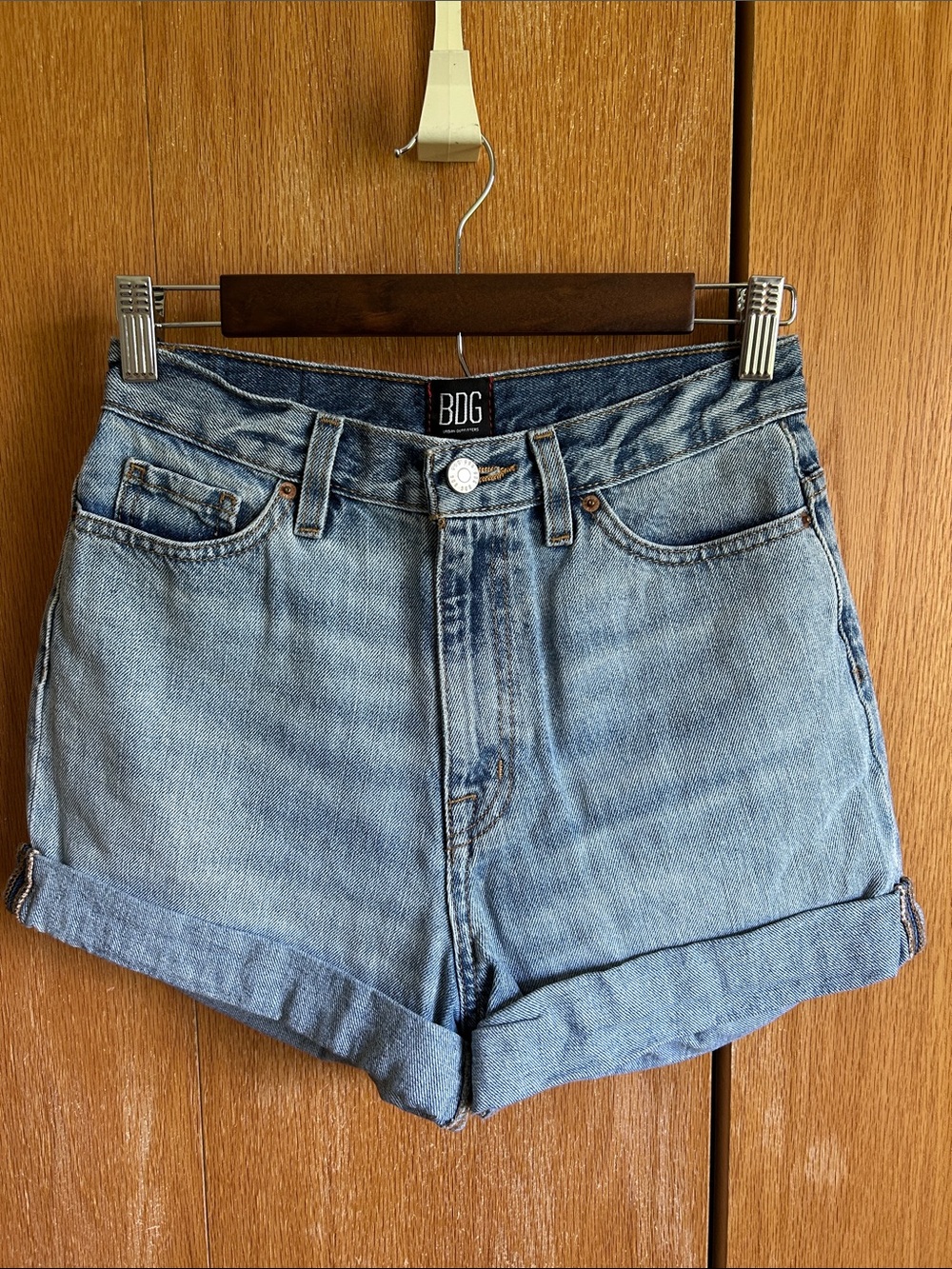 BDG High- Rise Mom Washed Blue Cuffed Denim Shorts